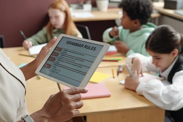 A teacher using a tablet to administer a quiz to students, showcasing the integration of technology in assessments.