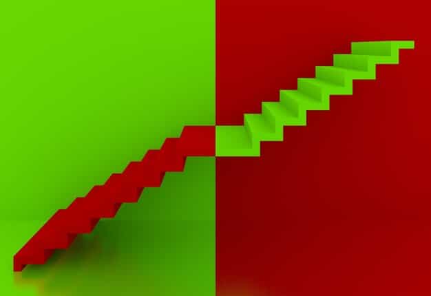A split image showing a stable, green upward-trending line representing bond performance versus a jagged, red line showing stock market volatility.