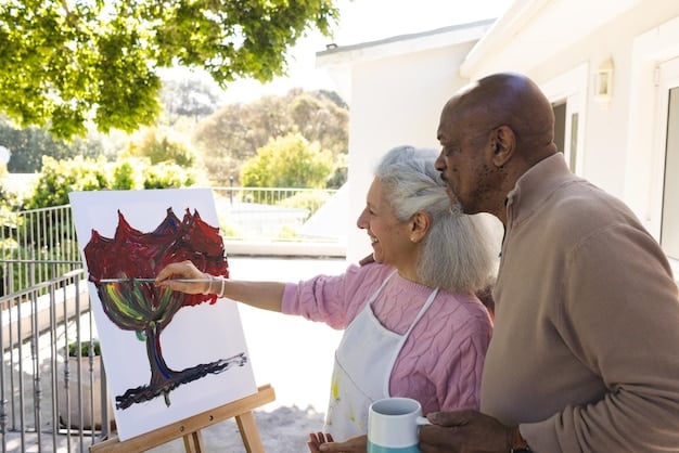 A diverse group of people engaging in various retirement activities, such as gardening, painting, and playing golf. The scene is vibrant and colorful, emphasizing the active and fulfilling possibilities of retirement life.