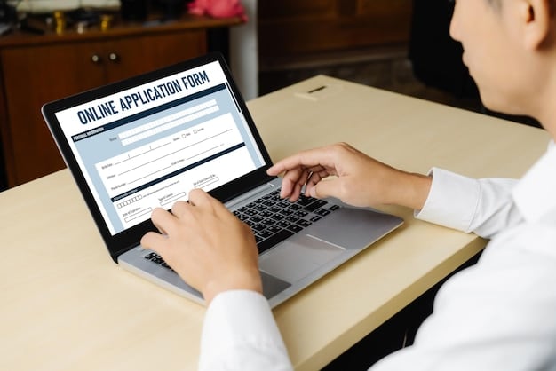 A close-up of an entrepreneur completing a grant application form on a laptop, with a cup of coffee and paperwork nearby, emphasizing the focus and attention required for successful government funding applications.