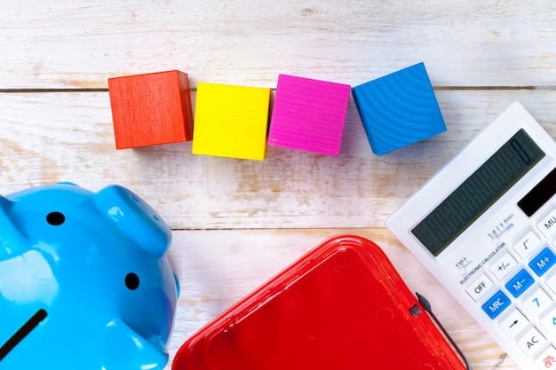 A close-up of a calculator and tax form on a desk, surrounded by children's toys, highlighting the intersection of family life and financial planning.