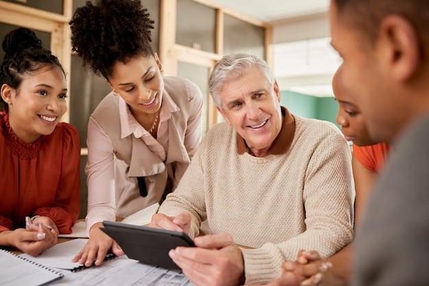 A diverse group of people representing various family structures, each contemplating the EITC eligibility requirements on a tablet, emphasizing the broad reach of the tax credit.