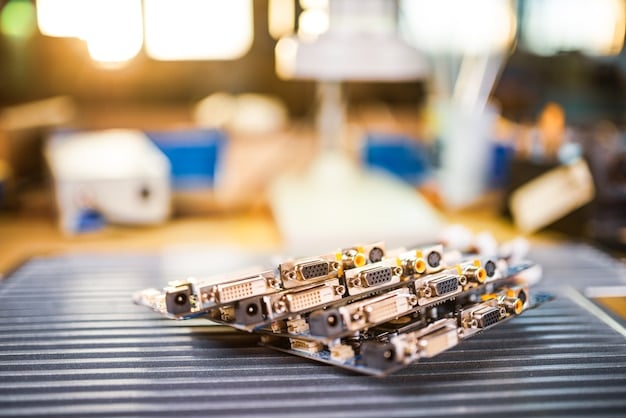Inside an electric vehicle battery manufacturing plant, showing robotic arms assembling battery modules. Workers in clean suits are monitoring the process. There are bins of battery cells and modules in the background.