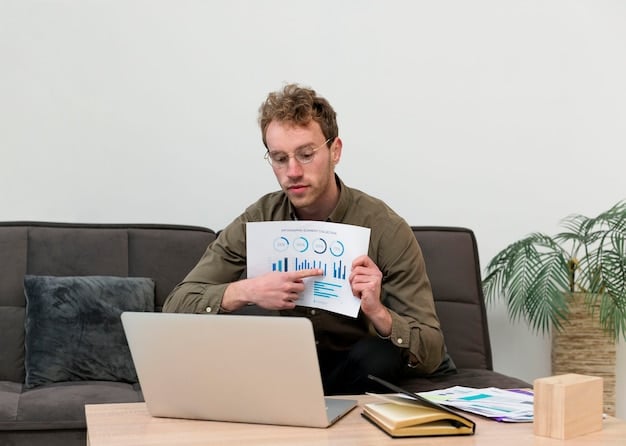 A person sitting at a desk, reviewing financial documents and using a laptop to analyze investment options. The scene conveys careful planning and decision-making in portfolio rebalancing.