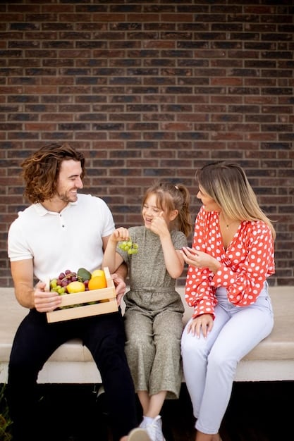 A smiling family is shown grocery shopping, emphasizing the importance of nutrition assistance programs. The image conveys a sense of normalcy and well-being, highlighting the positive impact of government benefits on families' lives.