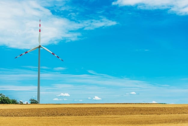 Wind turbines generating electricity in a vast field under a blue sky, representing the growth of the renewable energy sector driven by infrastructure investments.